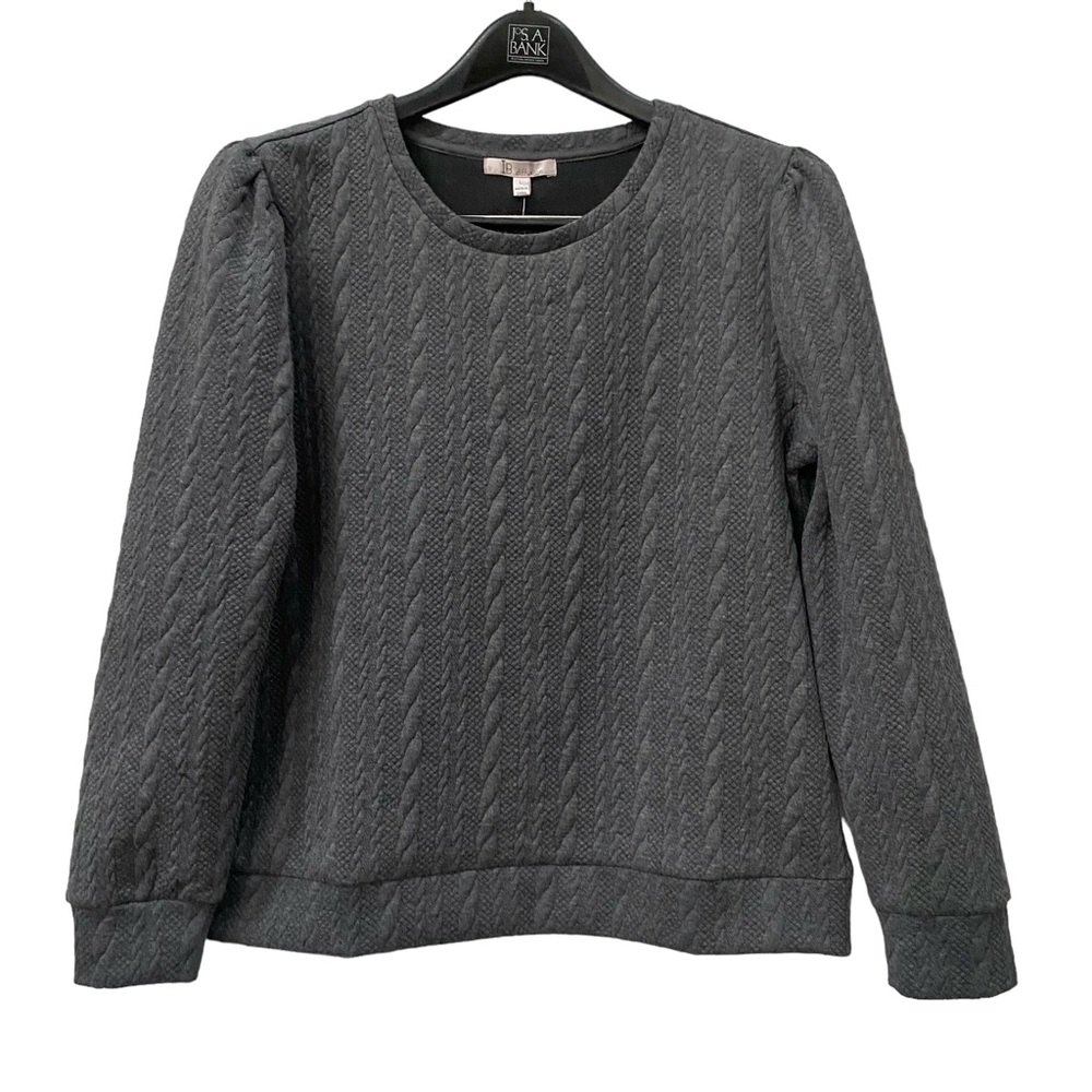 NEW - IB Diffusion Gray Cable Knit Puff Sleeve Pullover Knit Sweatshirt sz L NWT